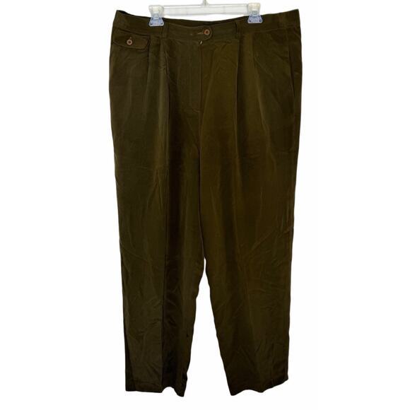DUE per DUE Collection Pants - DUE per DUE Womens Olive Green 100% Silk Trousers Pants Office Size 16